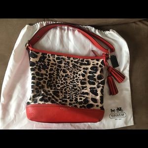 Coach Legacy Ocelot Animal Print Red/Orange Duffle